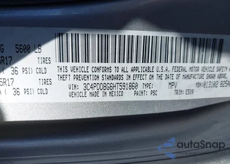 2017 Dodge Journey Sxt Awd z USA, uszkodzony, nr VIN 3C4PDDBG6HT591860